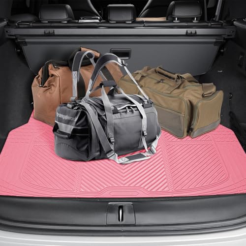 CAR PASS Heavy Duty Rubber Floor Mats Pink Car Mats Full Set with Trunk Cargo Liner - Universal Waterproof Floor Mats for Car SUV Truck, Durable All Weather Liner Mats Automotive Women (All Pink) - color: All Pink Cargo Liner