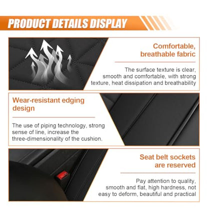 Luxury Faux Leather Car Seat Cover, Anti-Slip Waterproof Universal Front Bottom Seat Protector with Storage Pocket, Triangular Pattern Vehicle Seats Cushion for Sedans, SUVs, Trucks (2PCS&Black) - color: 2PCS&Black