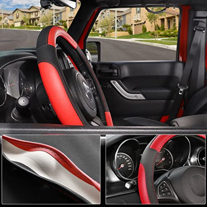 SEG Direct Car Steering Wheel Cover for F-150 Tundra Range Rover 15.5-16 inch, Black and Red Microfiber Leather - color: Black and Red, size: Large size[15 1/2''-16'']