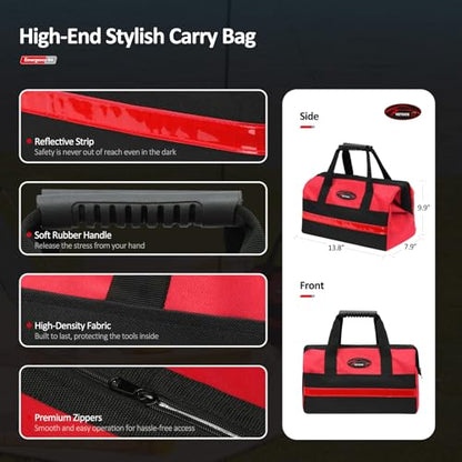 Vetoos Car Roadside Emergency Kit with Jumper Cables, Auto Road Side Safety Kit for Vehicles - with Premium Carry Bag, Portable Air Compressor - style: with Air Compressor
