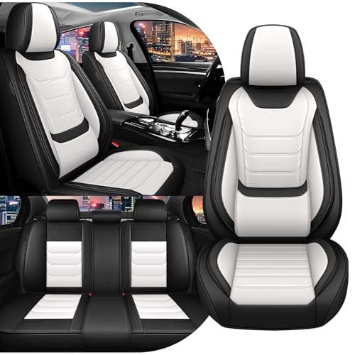 Car Seat Cover Full Set for BMW X3 Seat Covers 2004-2025, Nappa Leather Waterproof Seat Covers for Cars, Airbag Compatible, Universal Automotive Seat Covers (Standard 5 Seats/Black White) - color: Black&White, size: 5 Seats Standard