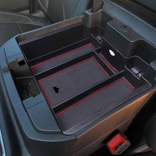Zxiaochun Full Size Center Console Armrest Box Organizer Tray for 2019-2022 Chevy Silverado/GMC Sierra 1500 and 2020-2023 Silverado/Sierra 2500/3500 HD (Full Console w/Bucket Seats ONLY) Red Trim - color: Red Trim