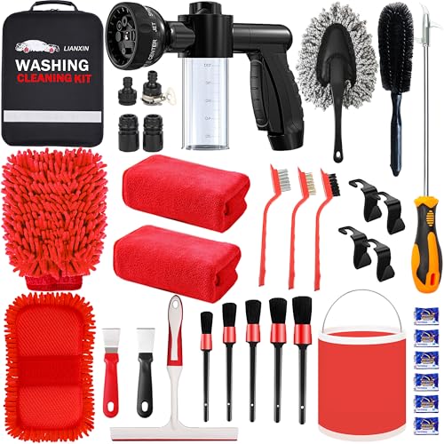 LIANXIN Car Wash Kit Car Wash Cleaning Kit Car Wash Foam Gun Sprayer Microfiber Sponge and Towels Car Foam Gun Tire Brush Collapsible Bucket Car Washing Kit - size: XXL-20