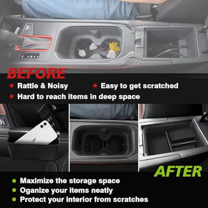 Muslogy Center Console Organizer & Cup Holder Insert 3PCS Set Compatible with 2025 2026 Nissan Kicks Armrest Box Divider Gear Shift Storage Pocket Drink Stopper (Console Tray& Side Pocket & CupHolder) - size: Console Tray & Side Pocket & CupHolder