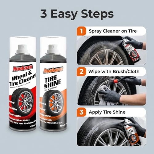 Wheel & Tire Cleaning Kit - 2 Pack (14 oz Bottles) | All-in-One Cleaner for Brake Dust & Grime | Restores Tire Shine | Includes Wheel Cleaner, Tire Shine, Brush & Towel
