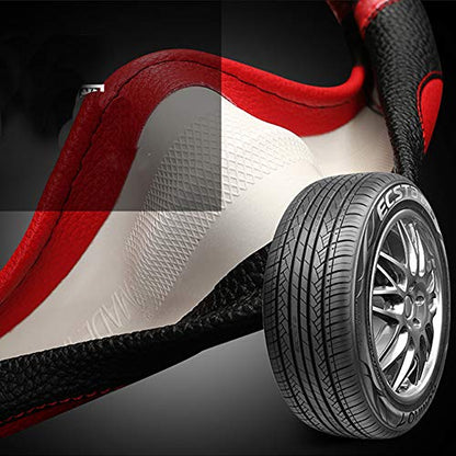 Steering Wheel Cover for Women Leather Universal Steering Wheel Cover for Car 15 inch (Red) - color: Red