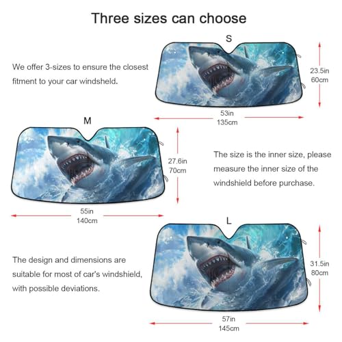 Windshield Sun Shade Cute Shark Blue Ocean Wave Front Window Block UV Shades Visor Reflective Retractable for Car SUV Trucks - color: F005