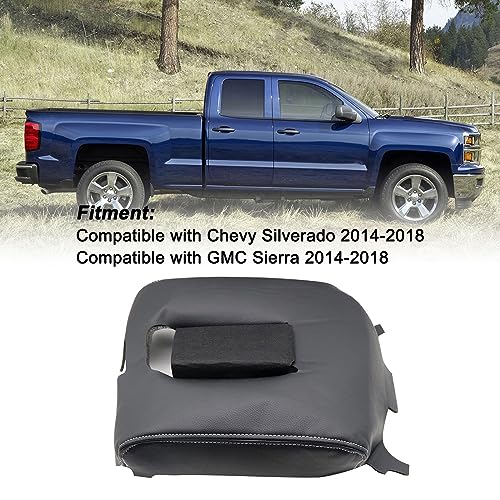 SecosAutoparts Black Leather Center Console Leather Lid Armrest Cover Replacement Gray Stitch Compatible with Chevy Silverado Compatible with GMC Sierra 2014 2015 2016 2017 2018 - color: Black Leather & Gray Stitch