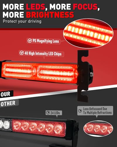 HLauto 1002L Emergency Strobe Traffic Advisor Light Bar: 40 LED Dash Safety Warning Flashing Light, Front/Rear Windshield Visor for Construction Vehicle, Tow/Plow Truck (2x10.7inch, Red) - color: #11 Red