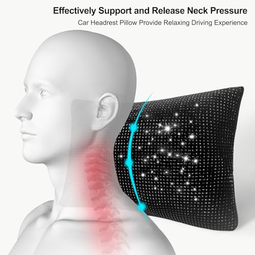 surpassme 2PCS Rhinestone Car Headrest Neck Pillow for Driving with Bling Bling Crystal Bow Pillow Car Accessories for Women (Black) - color: 2 Black Pillows