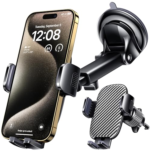 Qifutan Car Phone Holder Mount Phone Mount for Car Windshield Dashboard Air Vent Universal Hands Free Automobile Cell Phone Holder Fit for iPhone Smartphone Camera Mounts - style: Carbon fiber