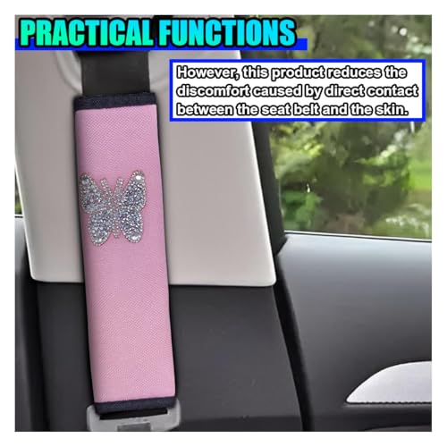 2PCS Bling Car Seat Belt Covers, Polyester Fiber Vehicle Seatbelt Cushion Pad Protector, Butterfly Safe Strap Cover Pad, Comfort Car Seat Belt Shoulder Pads Accessories, Universal Fit(Pink/White) - color: Pink/White