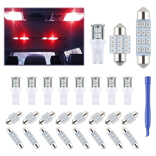 iFunyLED 24 Pieces Dome Light LED Car Interior Bulb Kit Set 194 T10 DE3175 578 31mm 42mm Bulbs Interior Replacement Lights for Car Map License Plate Door Side Marker Cornering Trunk Light - Red - color: Red