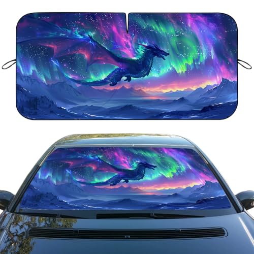 Dragon Car Windshield Sun Shade Aurora Borealis Cool Galaxy Blue and Purple Heatshield Front Window Car Sun Shade Windshield Blocks UV Rays Sun Visor Protector for Car Sedan Truck SUV Accessories - color: Dragon