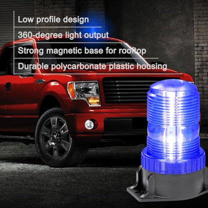 WOWTOU Rooftop Magnetic LED Blue Strobe Lights for Volunteer Firefighter Vehicles Police Cars POV Trucks Forklift, 12V 24V Safety Warning Flasher Emergency Flashing Beacon - color: Blue