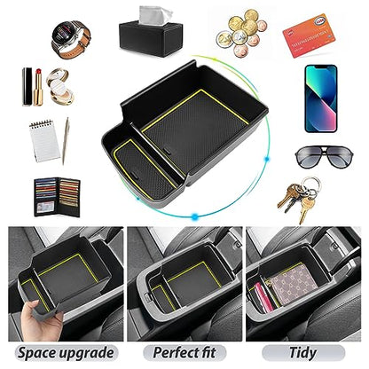 SKTU for 2024 2025 2026 Buick Envista Accessories Center Console Organizer 2024 2025 2026 Envista Console Tray 2024 2025 2026 Envista Armrest Box Envista Tray with Sunglasses Holder (Yellow) - color: 2024-2026 Envista Yellow