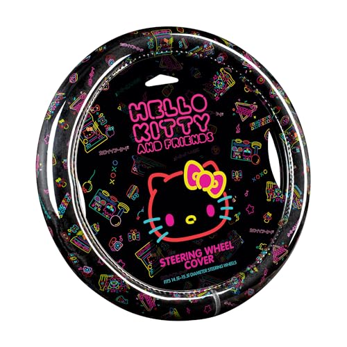 Hello Kitty Steering Wheel Cover, Official Sanrio Car Steering Wheel Cover with Universal Size 14.5-15, Cute Black Hello Kitty Car Accessories for Women (Hello Kitty Kawaii Arcade) - style: Hello Kitty Kawaii Arcade