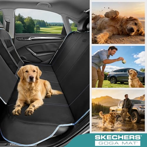 Skechers Dog Car Seat Cover for Pets GOGA MAT, Seat Extender for Dogs Waterproof Seat Cover Hammock Heavy Duty Scratch Proof Nonslip Durable Back Seat Covers for Cars Trucks and SUVs,Black - color: Black