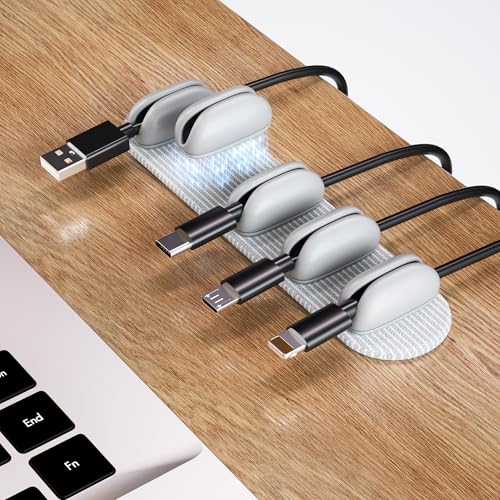 5-Pack Magnetic Cable Clips Cord Organizer - Smoothly Adjustable, Puretor Desk Cable Management Clips. Ideal Wire Holders for Desktop, Nightstand, Wall - Perfect for Home Office, Phone, Car (Grey) - color: Gray