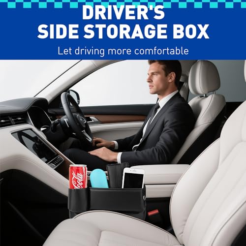 Car Seat Gap Filler Organizer, Universal PU Leather Car Seat Organizer with Cup Holder, Seat Gap Filler Storage Bag for Glasses, Phones, Keys, Cards and Small Items