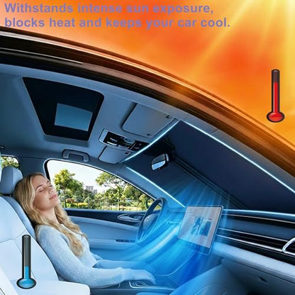 Car Windshield Sun Shade, Helps Keep Interior Cooler & Improve Comfort, Reinforced Edges & Flexible Frame, Foldable Design for Daily Use & Long Parking, Suitable for Most Sedans - size: 55 x 27 in