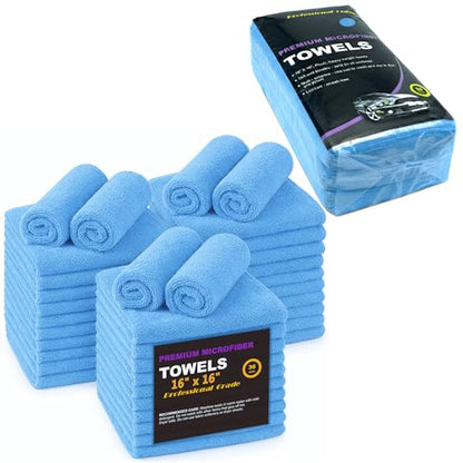 Blue Large Microfiber Cleaning Towels, 36-Pack Dual-Sided Ultra Soft Plush Washcloth, Professional Grade Premium Microfiber Car Cleaning Cloths, Car, Household and Commercial (Sky Blue, 16" X 16") - color: Sky Blue, size: 16" x 16"