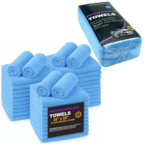 Blue Large Microfiber Cleaning Towels, 36-Pack Dual-Sided Ultra Soft Plush Washcloth, Professional Grade Premium Microfiber Car Cleaning Cloths, Car, Household and Commercial (Sky Blue, 16" X 16") - color: Sky Blue, size: 16" x 16"