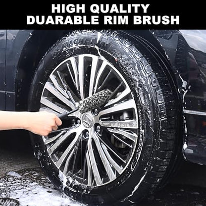 3PCS Wheel Brush Kit for Cleaning Wheel and Tire, Wheel and Rim Brush, Car Detailing Brushes, Bendable & Durable Car Wheel Rim Cleaner Brush Set,Car Detailing Cleaning Brush Supplies Kit - color: Black