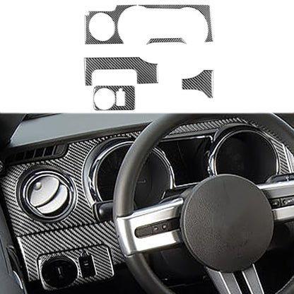 Real Carbon Fiber Car Instrument Cluster Panel Central Console Cover Trim Stickers Compatible with Ford Mustang GT Shelby 2005 2006 2007 2008 2009 6PCS - color: Console Kit-black