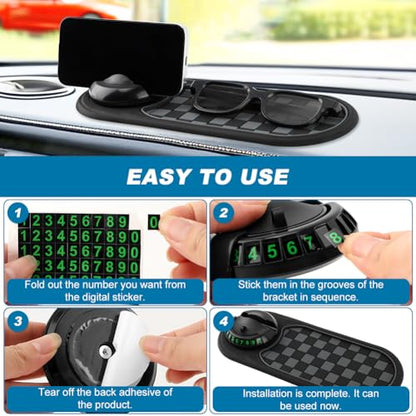 Multifunction Car Anti-Slip Mat, Car Dashboard Mobile Phone Holder, Anti Slip Mat Phone Holder and Temporary Parking Number Pad - Secure Storage for Sunglasses, Keys, Gadgets - color: Black+Silver