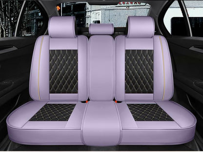 Car Seat Covers Full Set, Super Luxurious Heavy Universal Duty Waterproof Leather Automotive Vehicle Cover for Cars SUV Pick-up Truck, Non-Slip Seat Purple Car Accessories (Full Set/Light purple) - color: Full Set/Light purple