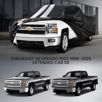 Silverado 1500 Truck Cover Custom Fit 1998-2026 Extended Cab Short/Long Bed(8.1') with Door Zipper, 10 Layers Outdoor Heavy Pickup Truck Cover Waterproof All Weather, Wind Dust Sun Protector. - size: Silverado 1500 1998-2026 Extended Cab+Towel+Bag