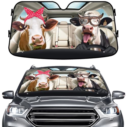 GENANY Cute Cow Couple Funny Windshield Sun Shade for Car SUV Truck (55x30 Inches), Sun Shade Windshield, Shades for Windows, Protector Blocks UV, Spring Car Decor - color: Cow Couple, size: Size S