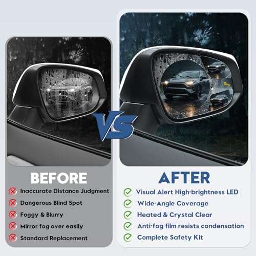 Blind Spot Mirrors for 2013-2025 RAV4, 2014-2024 4runner, 2016-2025 Tacoma, Passenger Side Mirror Replacement with Blind Spot Warning Light, Power Heated Mirrors for Anti-Fog, Durable Backing Plate - size: 13-25 RAV4, 16-25 Tacoma
