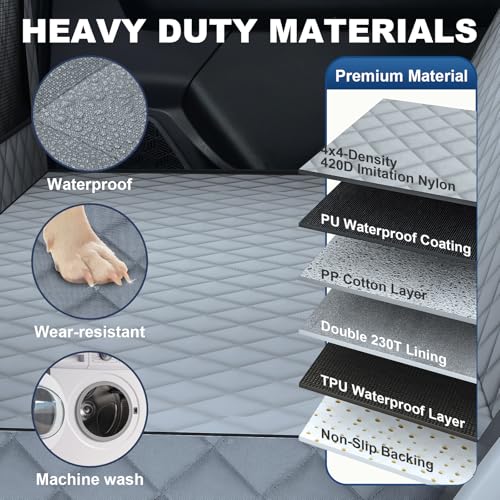 Dog Car Seat Cover for Back Seat - Waterproof Pet Hammock with Embedded Insert Door Protectors (XLarge for Crew Cab Truck with Fold‑Up Seat) - size: Xlarge for Crew Cab Truck With Fold‑up Seat