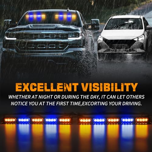 XRIDONSEN 2x 17 inch Amber Blue Emergency Dash Lights Interior Front/Rear Windshield Strobe Lights 40 LED Safety Flashing Warning Hazard Lights w/Suction Cups for Plow Trucks Construction Vehicles - color: Amber/Blue