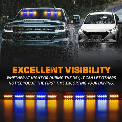 XRIDONSEN 2x 17 inch Amber Blue Emergency Dash Lights Interior Front/Rear Windshield Strobe Lights 40 LED Safety Flashing Warning Hazard Lights w/Suction Cups for Plow Trucks Construction Vehicles - color: Amber/Blue