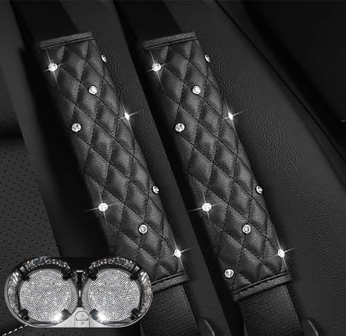 2PCS Bling Car Seatbelt Strap Covers for Women Girls - Crystal Rhinestone Velvet Shoulder Pad Protector - Diamond Shine Safety Shoulder Pad, Car Decor Interior Accessories - color: B-Diamond 2