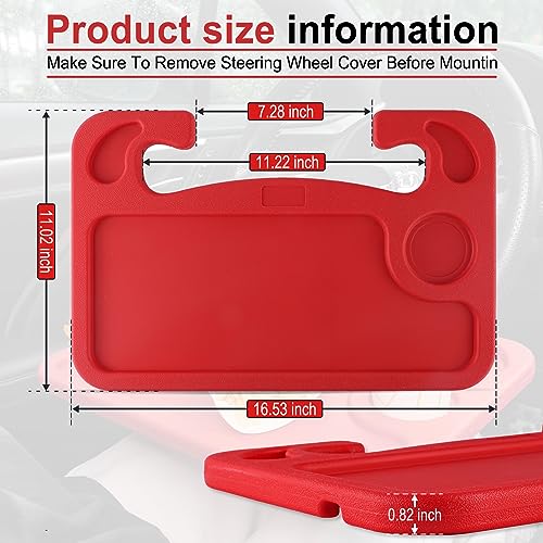 JUSTTOP Car Steering Wheel Desk, Red (ABS, Rectangular), Multipurpose Travel Tray for Eating, Laptop, Tablet, iPad, Cup Holder, Compatible with Most Cars - color: Red
