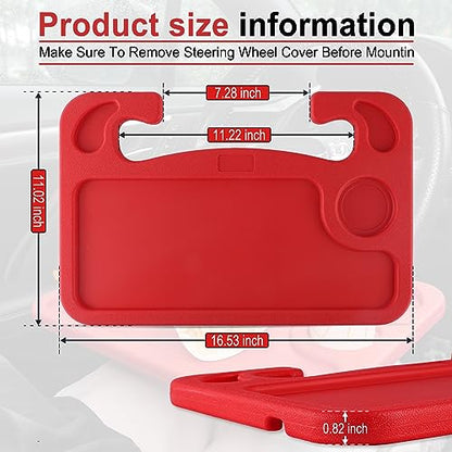 JUSTTOP Car Steering Wheel Desk, Red (ABS, Rectangular), Multipurpose Travel Tray for Eating, Laptop, Tablet, iPad, Cup Holder, Compatible with Most Cars - color: Red