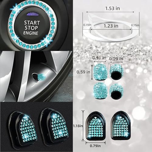 NBTEPEM 27 PCs Aquamrine Bling Car Accessories Set for Women, Steering Wheel Covers Universal Fit 15 Inch, Bling License Plate Frame, Bling Phone Holder, Bling Car Coasters (Aquamrine Diamond) - color: Aquamrine Diamond