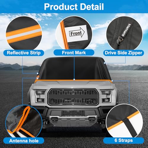 QUNSUNUS Truck Cab Cover for Ford F150 Super Crew All Years,Waterproof F150 Cab Cover with Zipper, Half Truck Cover All Weather with Wind, Sun, UV and Dust Protection - size: For F150 Super Crew Cab