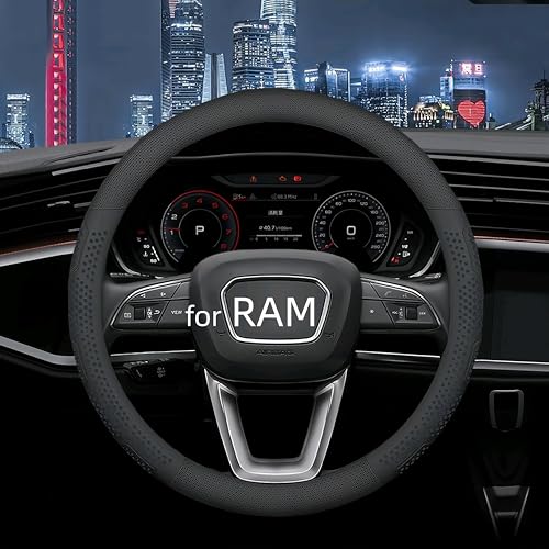 Yangday Leather Steering Wheel Cover for Dodge Ram 1500 2500 3500, 15.5-16 inches Car Steering Wheel Cover with Non-Slip Breathable (Black) - color: Black-2