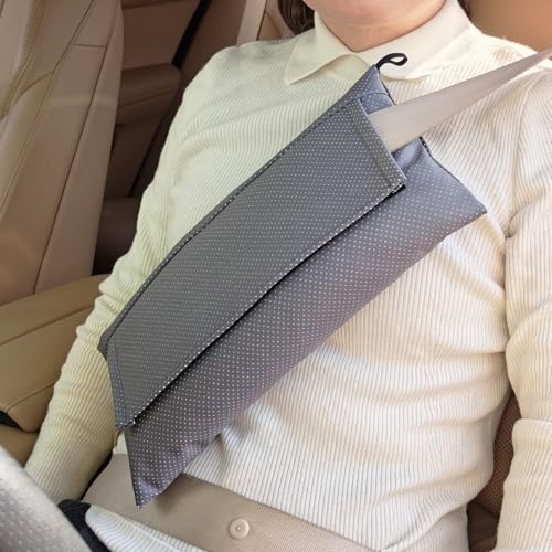 Breathable Seatbelt Pillow, Perforated Faux Leather Seat Belt Pillow for Mastectomy Post-Surgery, Seat Belt Cushion for Heart Surgery Recovery, Dark Gray - color: Leather Dark Gray