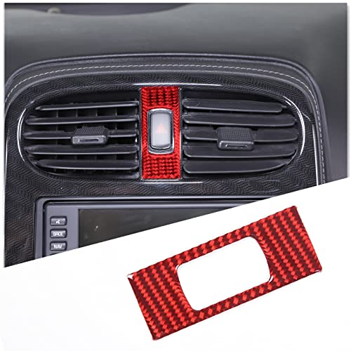 PIUGILH Car Interior Accessories Carbon Fiber Warning Light Button Decals Frame Cover Trim Sticker Compatible with Corvette C6 Z06 ZR1 2005-2013 (Red) - color: Red