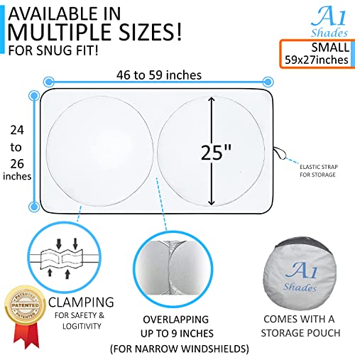 Car Sun Shade with Storage Pouch by A1 Sunshades Shield Protector Blocker Retractable Cover Sunscreen Auto Interior Accessories Visor Small - size: Small