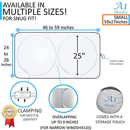 Car Sun Shade with Storage Pouch by A1 Sunshades Shield Protector Blocker Retractable Cover Sunscreen Auto Interior Accessories Visor Small - size: Small