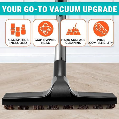 Horsehair Vacuum Brush Attachment 1 1/4 – Vacuum Attachments with 3 Hose Adapters 1.25" to 1.37" - 10.2" Brush Width, 1.25" Diameter Wands, Rotates 360° | Ideal for Wood, Tile, and Smooth Surfaces
