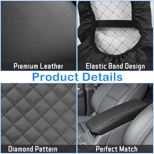 QianBao Compatible with Cadillac XT4 2019 2020 2021 2022 2023 2024 2025 Leather Armrest Box Center Console Cover Middle Console Cover Protector Black Stitches