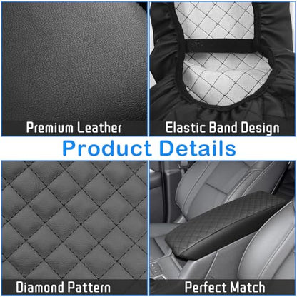 QianBao Compatible with Cadillac XT4 2019 2020 2021 2022 2023 2024 2025 Leather Armrest Box Center Console Cover Middle Console Cover Protector Black Stitches